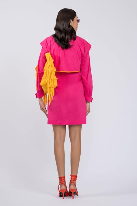 The Dramebaaz CO Pink Cotton Trench Dress with Eyelet Details 