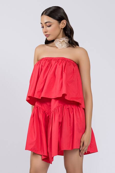 The Dramebaaz CO Pink Cotton Open Neck Punch Tube Dress Online at Aza Fashions The Dramebaaz CO_Pink Cotton Open Neck Punch Tube Dress _Online_at_Aza_Fashions