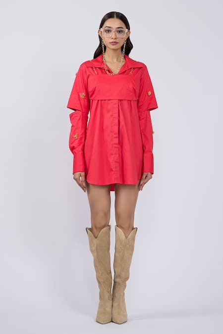 The Dramebaaz CO Metal Chain Embellished Pink Dress & Bustier 