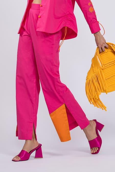 Buy The Dramebaaz CO Pink Cotton Embroidery, Beads Petal Applique Sleeve Shirt And Pant Set Online at Aza Fashions Buy_The Dramebaaz CO_Pink Cotton Embroidery, Beads Petal Applique Sleeve Shirt And Pant Set _Online_at_Aza_Fashions