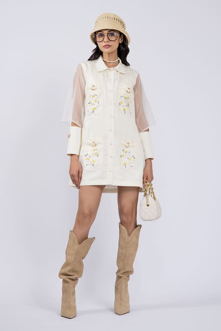 The Dramebaaz Co Cotton Bead Work Shirt Dress 