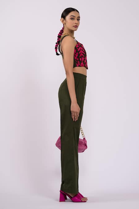 The Dramebaaz CO Green Cotton Applique Square Neck Floral Corset And Pant Set Online at Aza Fashions The Dramebaaz CO_Green Cotton Applique Square Neck Floral Corset And Pant Set _Online_at_Aza_Fashions