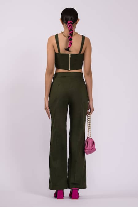 Shop The Dramebaaz CO Green Cotton Applique Square Neck Floral Corset And Pant Set at Aza Fashions Shop_The Dramebaaz CO_Green Cotton Applique Square Neck Floral Corset And Pant Set _at_Aza_Fashions