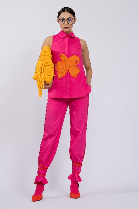 The Dramebaaz CO Blossom Haze Cotton Embroidered Shirt & Pant Set 