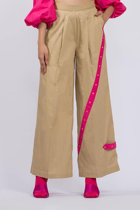 The Dramebaaz CO Beige Cotton Studs Off-shoulder Poppy Bustier And Pant Set Online at Aza Fashions The Dramebaaz CO_Beige Cotton Studs Off-shoulder Poppy Bustier And Pant Set _Online_at_Aza_Fashions