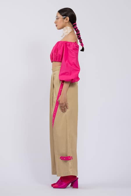 Buy The Dramebaaz CO Beige Cotton Studs Off-shoulder Poppy Bustier And Pant Set Online at Aza Fashions Buy_The Dramebaaz CO_Beige Cotton Studs Off-shoulder Poppy Bustier And Pant Set _Online_at_Aza_Fashions