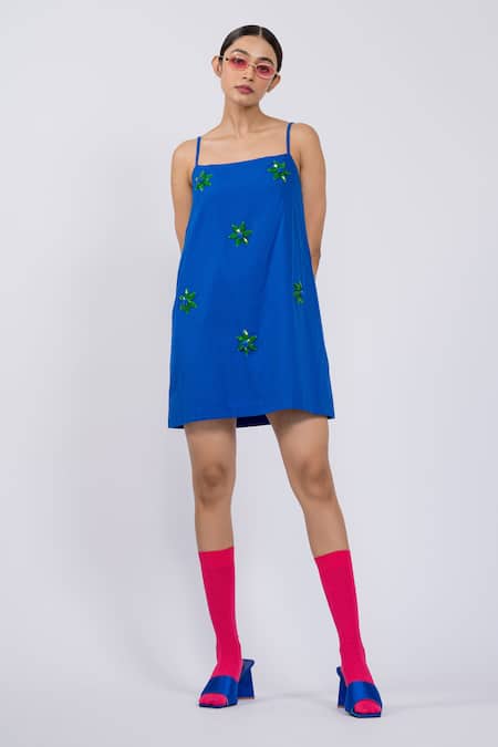 The Dramebaaz CO Electric Blue Embellished Spaghetti Dress 