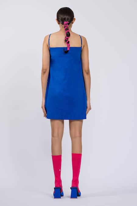 The Dramebaaz CO Electric Blue Embellished Spaghetti Dress 