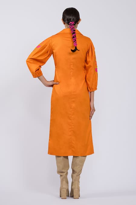 The Dramebaaz CO Tangerine Cotton Shirt Dress 