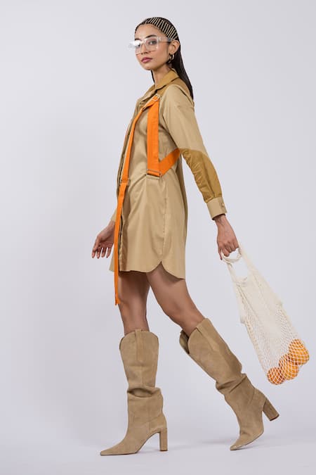 The Dramebaaz CO Beige Cotton Collared Shirt Dress Online at Aza Fashions The Dramebaaz CO_Beige Cotton Collared Shirt Dress _Online_at_Aza_Fashions