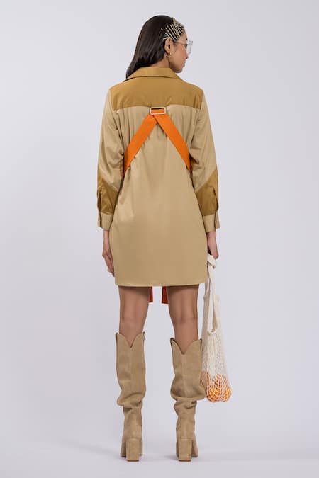 Shop The Dramebaaz CO Beige Cotton Collared Shirt Dress at Aza Fashions Shop_The Dramebaaz CO_Beige Cotton Collared Shirt Dress _at_Aza_Fashions