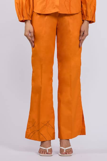 Buy The Dramebaaz CO Orange Cotton Embroidery Collared Tangerine Vintage Garden Shirt And Pant Set Online at Aza Fashions Buy_The Dramebaaz CO_Orange Cotton Embroidery Collared Tangerine Vintage Garden Shirt And Pant Set _Online_at_Aza_Fashions