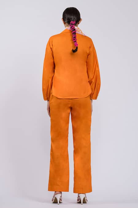 The Dramebaaz CO Tangerine Vintage Garden Embroidered Shirt & Pant Set 