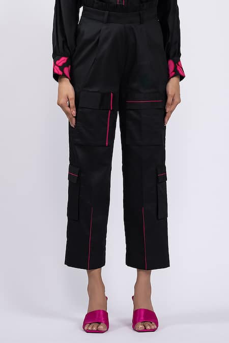 The Dramebaaz CO Black Cotton Embroidery, Applique Collared Jacket And Pant Set at Aza Fashions The Dramebaaz CO_Black Cotton Embroidery, Applique Collared Jacket And Pant Set _at_Aza_Fashions
