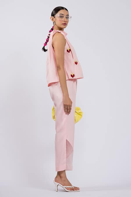 Buy The Dramebaaz CO Pink Cotton Beads Halter Neck Upon Her Blush Top And Pant Set Online at Aza Fashions Buy_The Dramebaaz CO_Pink Cotton Beads Halter Neck Upon Her Blush Top And Pant Set _Online_at_Aza_Fashions