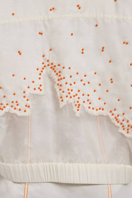 Buy_The Dramebaaz CO_Off White Cotton Beads Collared Embroidered Sheer Jacket _Online_at_Aza_Fashions