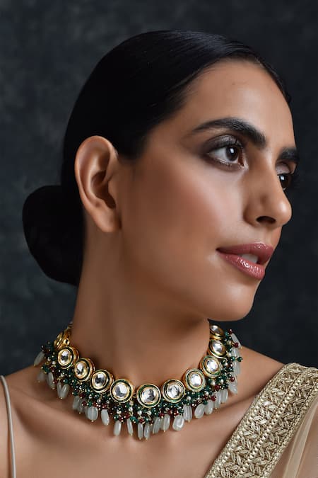 Paisley Pop Gold Plated Kundan Stone Drop Choker 
