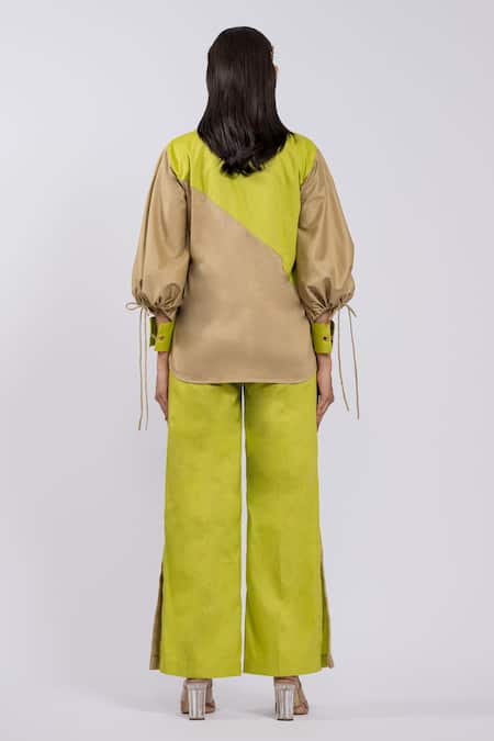 Shop The Dramebaaz CO Beige Cotton Embroidery, Sequins Collared Floral Shirt And Pant Set at Aza Fashions Shop_The Dramebaaz CO_Beige Cotton Embroidery, Sequins Collared Floral Shirt And Pant Set _at_Aza_Fashions