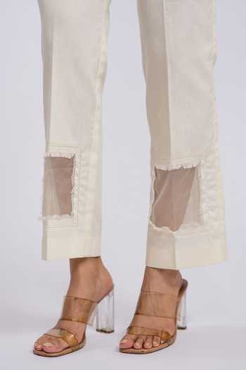 Buy_The Dramebaaz CO_Off White Cotton Sequins V-neck, Collared Applique Jacket Pant Set _Online_at_Aza_Fashions