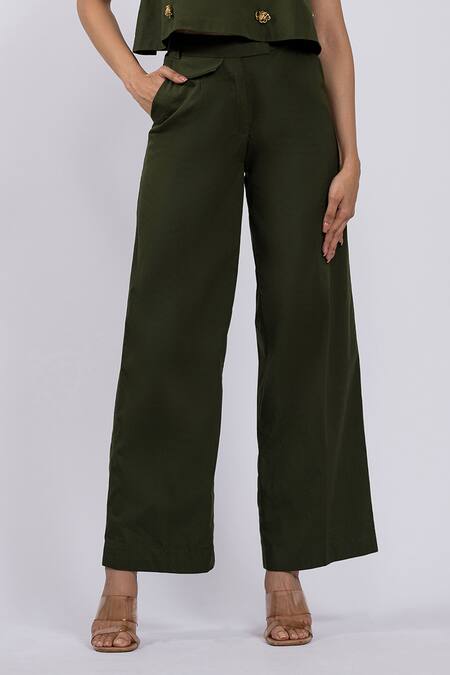 The Dramebaaz CO_Green Cotton Chains, Metallic Thread Square Neck Embellished Top And Pant Set _Online_at_Aza_Fashions