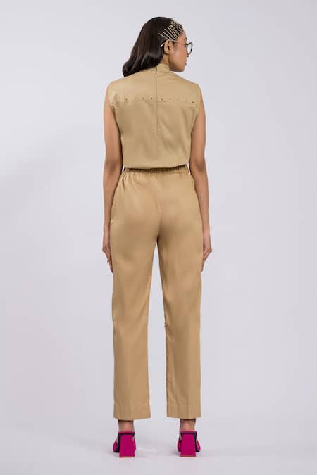 Shop The Dramebaaz CO Beige Cotton Applique, Embroidery Round Neck Top And Pant Set at Aza Fashions Shop_The Dramebaaz CO_Beige Cotton Applique, Embroidery Round Neck Top And Pant Set _at_Aza_Fashions