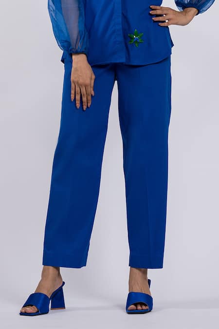 Buy The Dramebaaz CO Blue Cotton Beads, Stones V-neck Glass Embellished Top And Pant Set Online at Aza Fashions Buy_The Dramebaaz CO_Blue Cotton Beads, Stones V-neck Glass Embellished Top And Pant Set _Online_at_Aza_Fashions