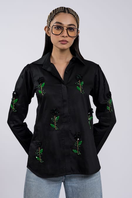 The Dramebaaz Co Cotton Glass Stone Embellished Shirt 