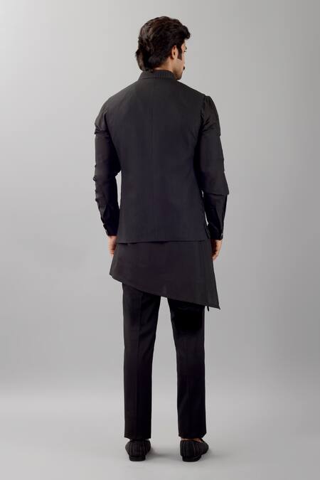 Shop Siddhesh Chauhan Black Silk Embroidery Diamond Concentric Nehru Jacket at Aza Fashions Shop_Siddhesh Chauhan_Black Silk Embroidery Diamond Concentric Nehru Jacket_at_Aza_Fashions
