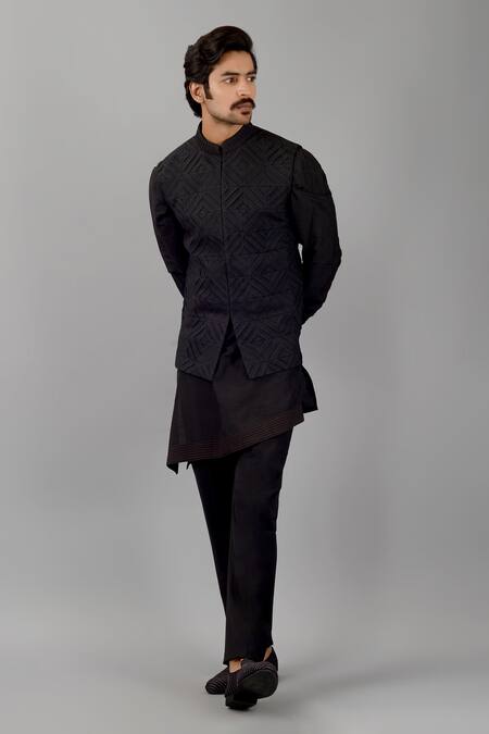 Buy Siddhesh Chauhan Black Silk Embroidery Diamond Concentric Nehru Jacket Online at Aza Fashions Buy_Siddhesh Chauhan_Black Silk Embroidery Diamond Concentric Nehru Jacket_Online_at_Aza_Fashions