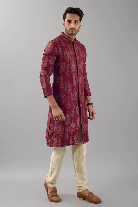 Shop_Siddhesh Chauhan_Purple Muslin Embroidery Thread Kurta And Pant Set_Online_at_Aza_Fashions