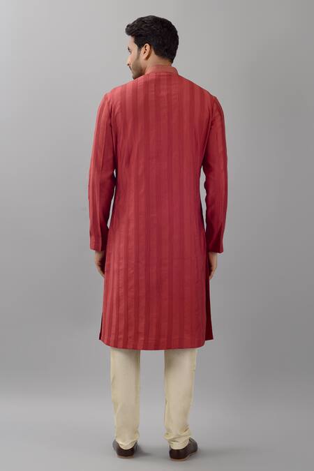 Shop Siddhesh Chauhan Red Silk Zari Placket Embroidered Kurta And Pant Set at Aza Fashions Shop_Siddhesh Chauhan_Red Silk Zari Placket Embroidered Kurta And Pant Set_at_Aza_Fashions