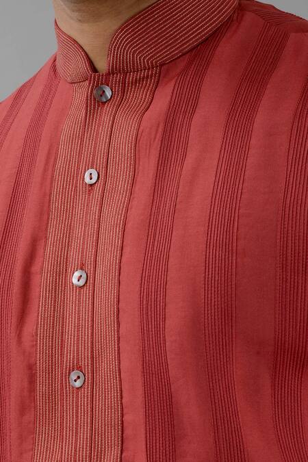 Siddhesh Chauhan Red Silk Zari Placket Embroidered Kurta And Pant Set Online at Aza Fashions Siddhesh Chauhan_Red Silk Zari Placket Embroidered Kurta And Pant Set_Online_at_Aza_Fashions