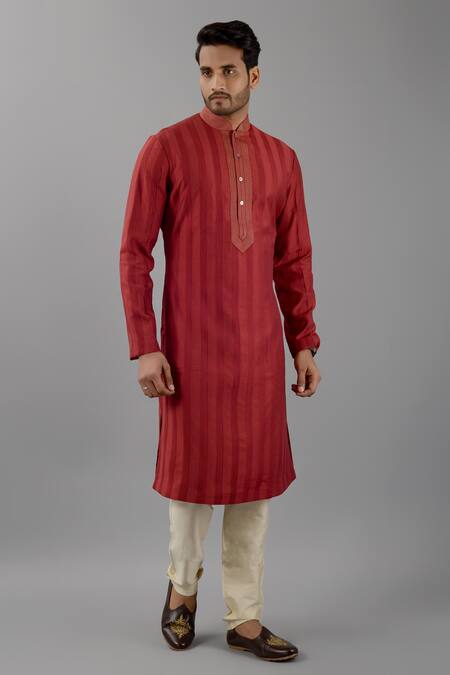 Shop Siddhesh Chauhan Red Silk Zari Placket Embroidered Kurta And Pant Set Online at Aza Fashions Shop_Siddhesh Chauhan_Red Silk Zari Placket Embroidered Kurta And Pant Set_Online_at_Aza_Fashions