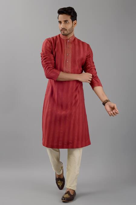 Siddhesh Chauhan Red Silk Zari Placket Embroidered Kurta And Pant Set at Aza Fashions Siddhesh Chauhan_Red Silk Zari Placket Embroidered Kurta And Pant Set_at_Aza_Fashions