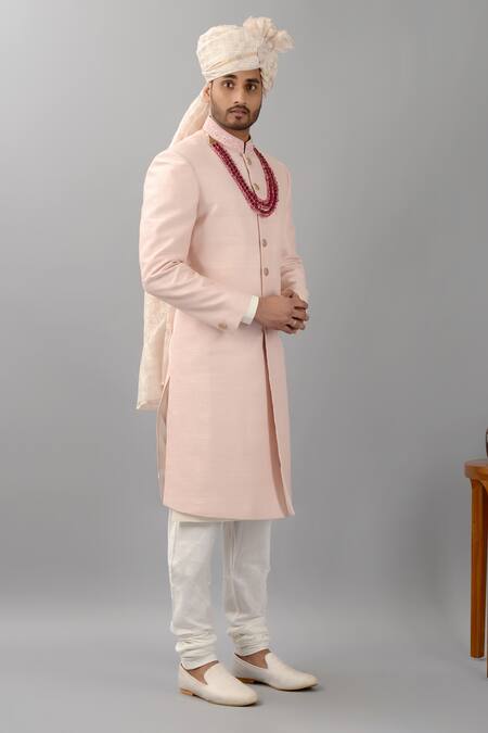 Buy Siddhesh Chauhan Pink Raw Silk Embroidered Thread Textured Sherwani Pant Set Online at Aza Fashions Buy_Siddhesh Chauhan_Pink Raw Silk Embroidered Thread Textured Sherwani Pant Set_Online_at_Aza_Fashions