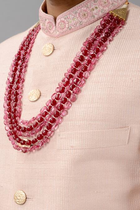 Shop Siddhesh Chauhan Pink Raw Silk Embroidered Thread Textured Sherwani Pant Set Online at Aza Fashions Shop_Siddhesh Chauhan_Pink Raw Silk Embroidered Thread Textured Sherwani Pant Set_Online_at_Aza_Fashions