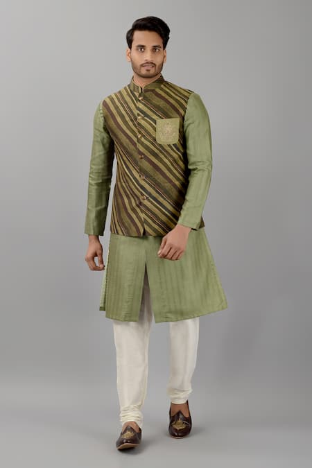 Siddhesh Chauhan Diagonal Striped Pattern Nehru Jacket 