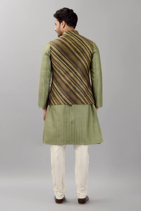 Shop Siddhesh Chauhan Green Silk Embroidery Diagonal Striped Nehru Jacket at Aza Fashions Shop_Siddhesh Chauhan_Green Silk Embroidery Diagonal Striped Nehru Jacket_at_Aza_Fashions