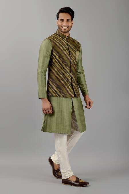 Buy Siddhesh Chauhan Green Silk Embroidery Diagonal Striped Nehru Jacket Online at Aza Fashions Buy_Siddhesh Chauhan_Green Silk Embroidery Diagonal Striped Nehru Jacket_Online_at_Aza_Fashions