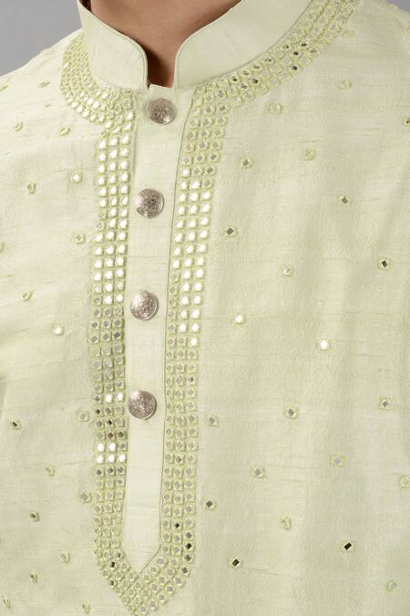 Siddhesh Chauhan_Green Silk, Cotton Mirrors Embroidered Kurta And Pant Set_at_Aza_Fashions