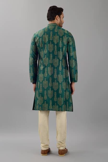 Shop Siddhesh Chauhan Green Muslin, Cotton Embroidery Thread Work Kurta And Pant Set at Aza Fashions Shop_Siddhesh Chauhan_Green Muslin, Cotton Embroidery Thread Work Kurta And Pant Set_at_Aza_Fashions