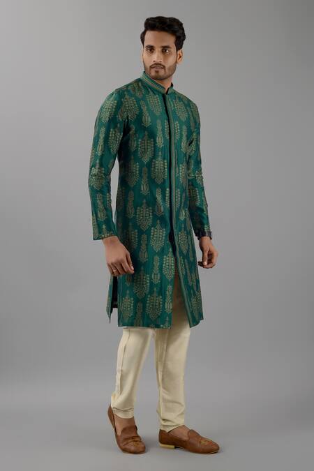 Siddhesh Chauhan Green Muslin, Cotton Embroidery Thread Work Kurta And Pant Set Online at Aza Fashions Siddhesh Chauhan_Green Muslin, Cotton Embroidery Thread Work Kurta And Pant Set_Online_at_Aza_Fashions