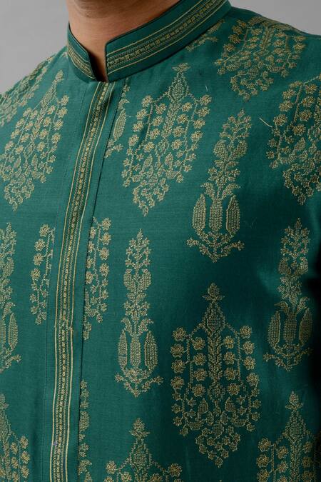 Shop Siddhesh Chauhan Green Muslin, Cotton Embroidery Thread Work Kurta And Pant Set Online at Aza Fashions Shop_Siddhesh Chauhan_Green Muslin, Cotton Embroidery Thread Work Kurta And Pant Set_Online_at_Aza_Fashions