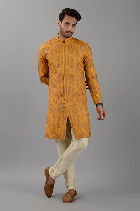 Siddhesh Chauhan_Yellow Muslin, Cotton Embroidery Kurta And Pant Set_Online_at_Aza_Fashions