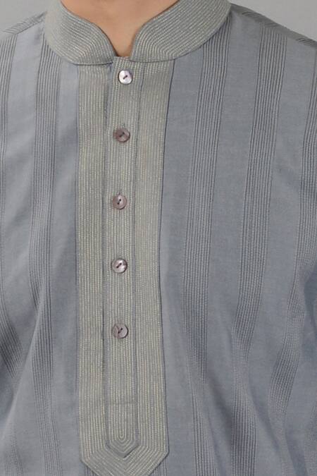 Siddhesh Chauhan_Grey Silk, Cotton Embroidery Collar Kurta And Pant Set_Online_at_Aza_Fashions