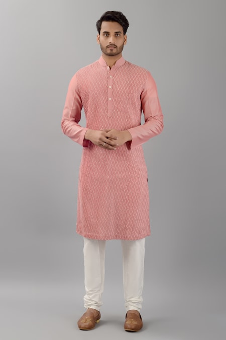 Siddhesh Chauhan Pink Silk Embroidered Thread Kurta And Pant Set 