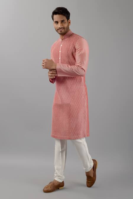 Siddhesh Chauhan_Pink Silk, Cotton Embroidery Kurta And Pant Set_Online_at_Aza_Fashions
