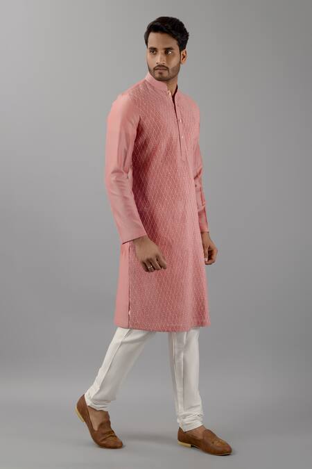 Buy_Siddhesh Chauhan_Pink Silk, Cotton Embroidery Kurta And Pant Set_Online_at_Aza_Fashions