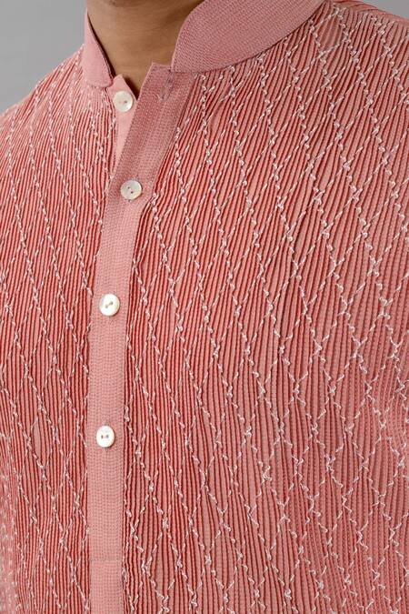 Shop_Siddhesh Chauhan_Pink Silk, Cotton Embroidery Kurta And Pant Set_Online_at_Aza_Fashions