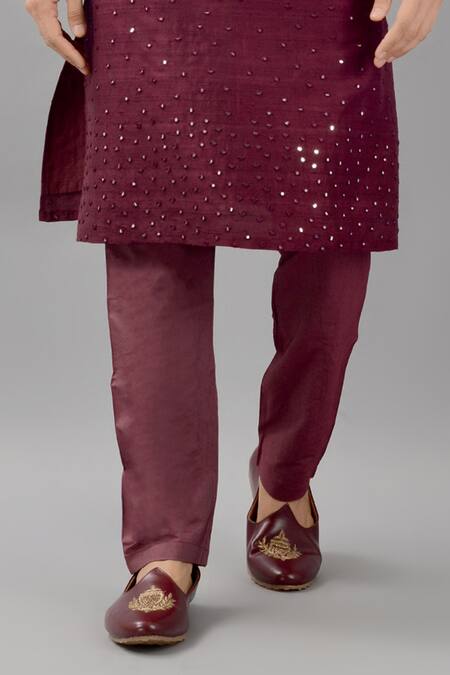 Buy_Siddhesh Chauhan_Wine Silk Metallic Thread, Mirrors And Embroidered Kurta Set_Online_at_Aza_Fashions